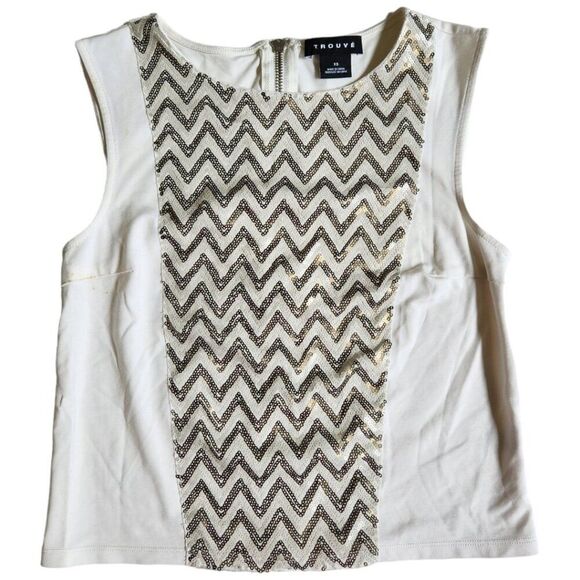 Trouve white brown cream gold sleeveless top sz XS - Picture 1 of 10